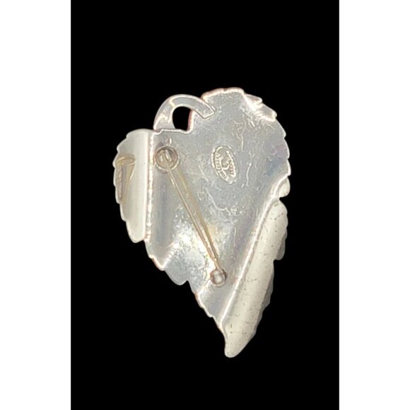 DANECRAFT STERLING Silver Plated Grape Leaf Textured Pin Brooch - Picture 2 of 6